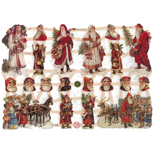 Victorian Santa Christmas Scraps with Glitter ~ Germany